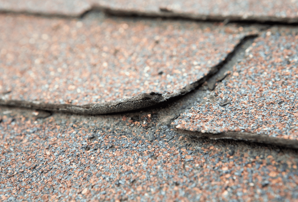 up close image of roof from storm damage